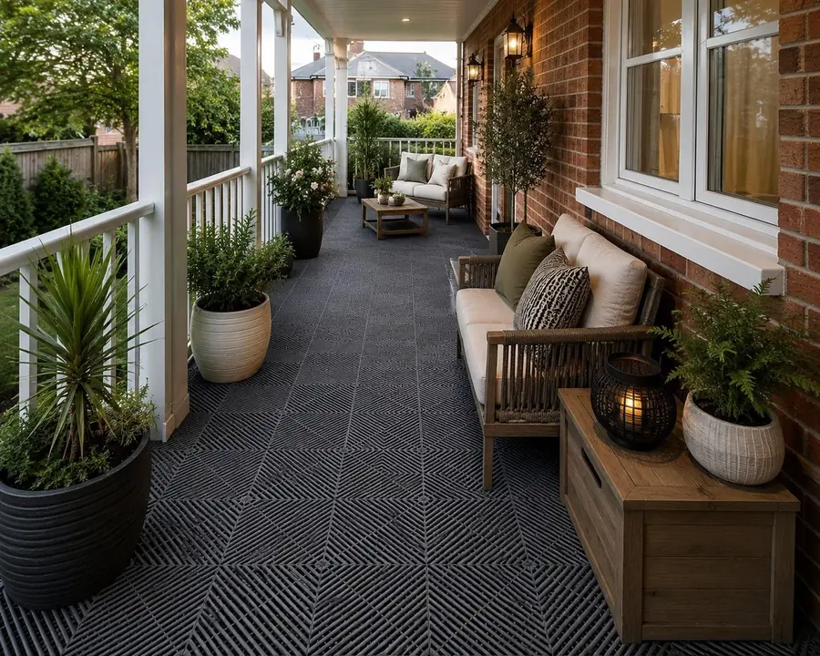 Veranda and outdoor seating area with premium modular flooring